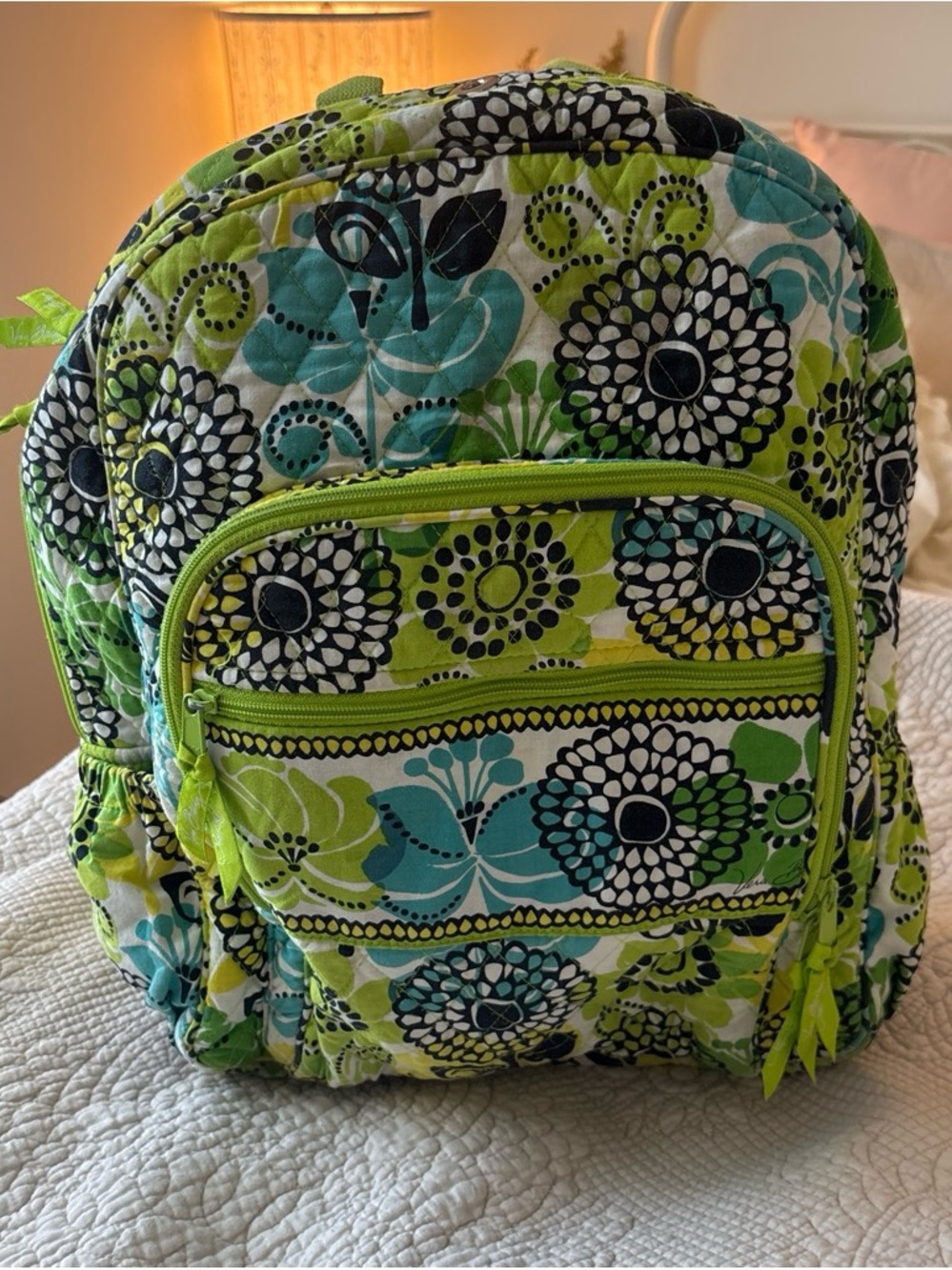 Vera Bradley Lime and Aqua Floral Quilted Backpack